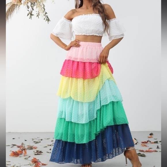 Faeriesty Dresses & Skirts - Colorful Tiered Maxi Skirt Ruffle Frill Color Block Maxi Skirt size M